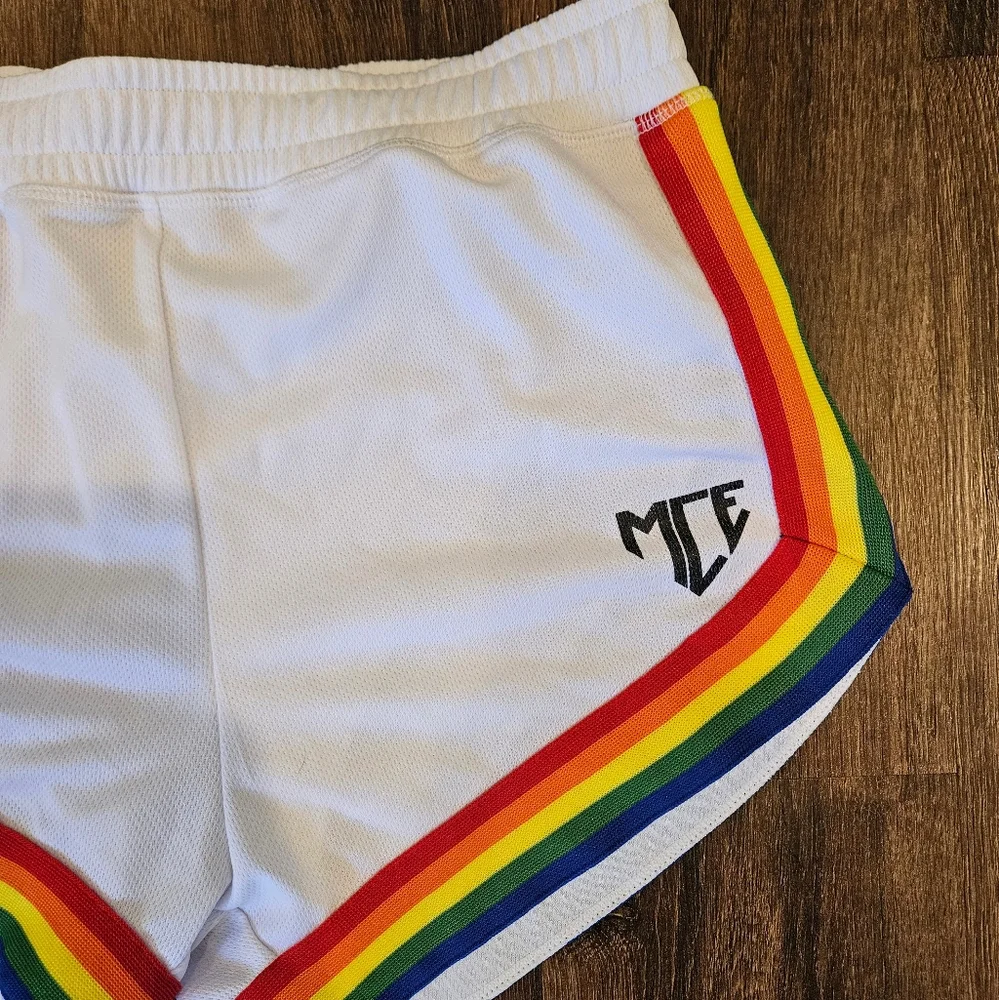 MCE Creations white pride shorts with liner - Picture 2 of 5